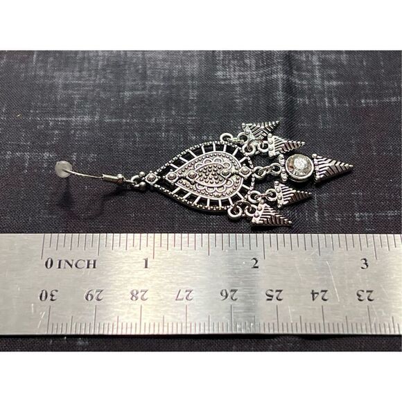 Dangle Earrings Fish Hook Studs Silver in Color - Picture 2 of 3